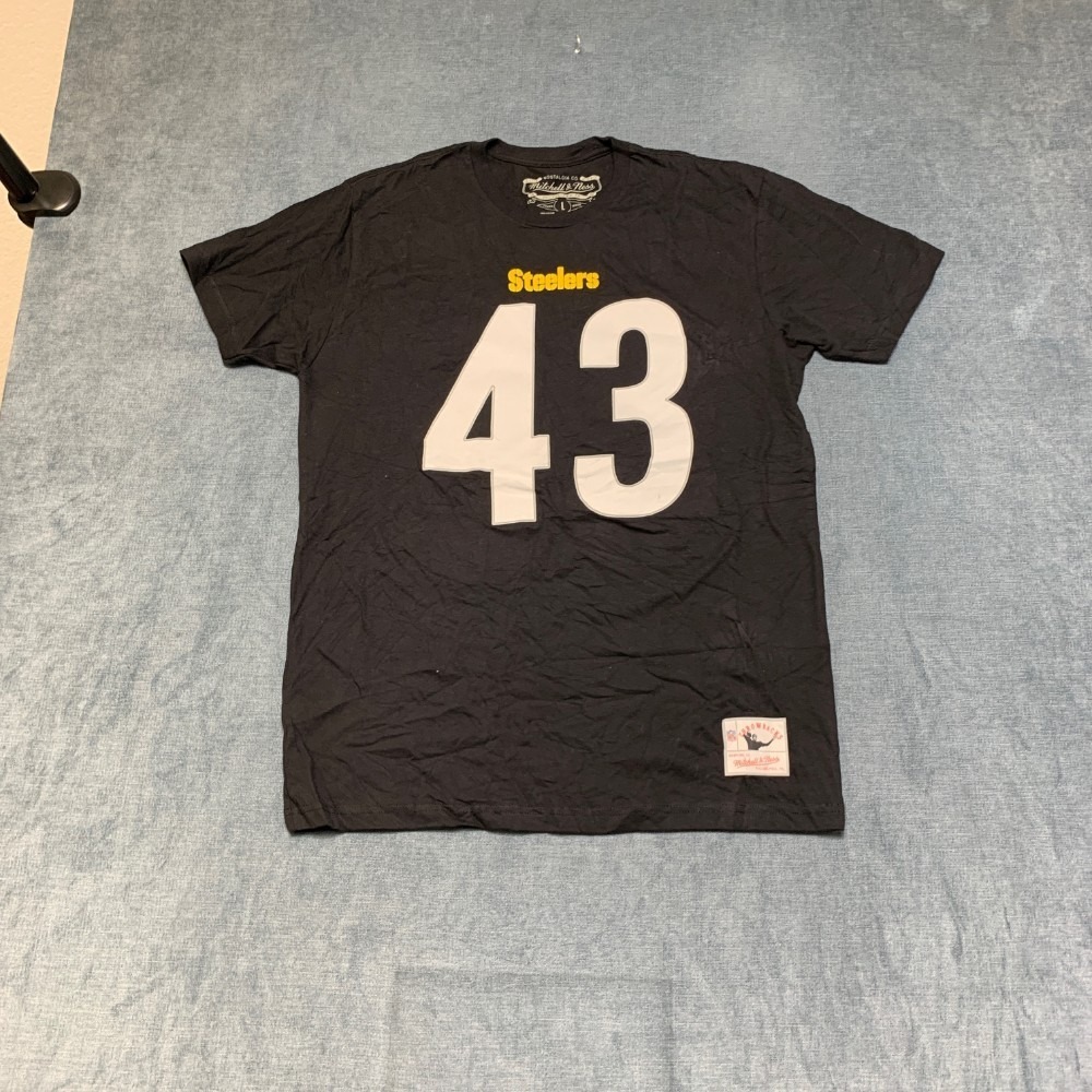 Pittsburgh Steelers T Shirt Mens Large Black Mitchell & Ness Football NFL Sports